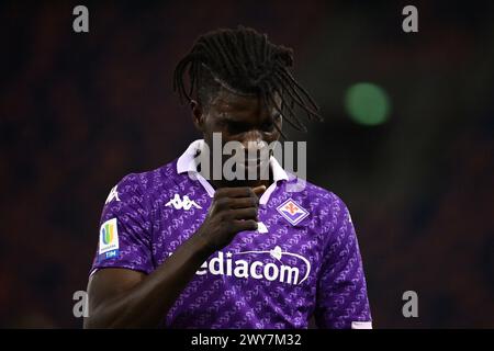 Bologna, Italia. 4 aprile 2024. Fallou Sene della Fiorentina reagisce durante la finale di Primavera TIM Cup tra Fiorentina e Torino - Primavera TIM Cup allo Stadio Renato Dall'Ara - Sport, calcio - Bologna, Italia - giovedì 4 aprile 2024 (foto di massimo Paolone/LaPresse) crediti: LaPresse/Alamy Live News Foto Stock