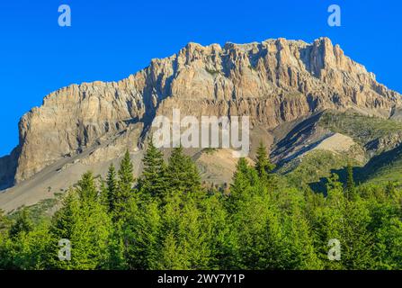 monte frazier sopra il canyon delle foglie nere lungo il fronte roccioso della montagna vicino a bynum, montana Foto Stock