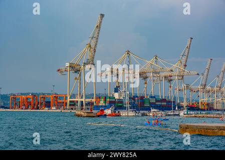Vista del porto di Capodistria in Slovenia Foto Stock
