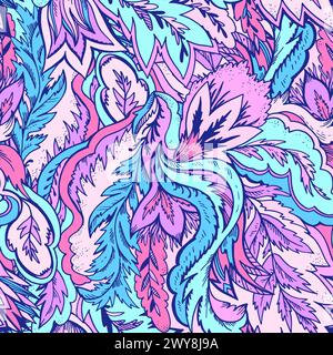 Colorato motivo psichedelico ornamentale. Texture originale con forme organiche astratte e colorate. Illustrazione vettoriale. Illustrazione Vettoriale