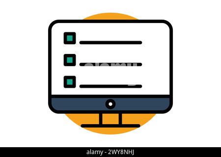 icona monitor. monitoraggio con piano. icona relativa al piano d'azione, business. stile icona linea piatta. illustrazione degli elementi aziendali Illustrazione Vettoriale