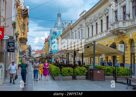 Oradea, Romania, 10 agosto 2023: Via pedonale nel centro della città rumena di Oradea Foto Stock