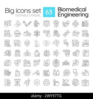 Set di icone lineari di ingegneria biomedica Illustrazione Vettoriale