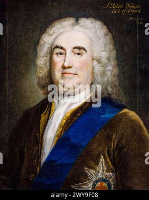 Sir Robert Walpole, i conte di Orford (1676-1745), politico Whig e primo ministro della Gran Bretagna 1721-1742, ritratto a olio su tela di Arthur Pond, 1742 Foto Stock