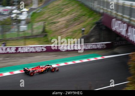 Suzuka, Giappone. 5 aprile 2024. Charles Leclerc di Monaco di Ferrari guida la sua vettura durante la sessione di prove del Gran Premio del Giappone di Formula 1 a Suzuka, in Giappone, 5 aprile 2024. Crediti: Zhang Xiaoyu/Xinhua/Alamy Live News Foto Stock