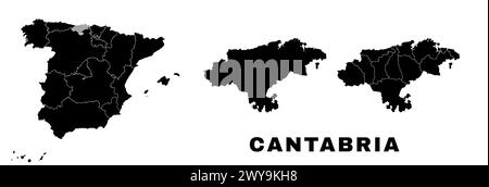 Mappa della Cantabria, comunità autonoma in Spagna. Divisione amministrativa spagnola, regioni, distretti e comuni. Illustrazione Vettoriale