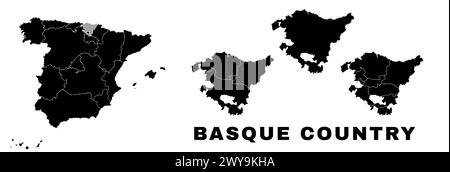 Mappa dei Paesi Baschi, comunità autonoma in Spagna. Divisione amministrativa spagnola, regioni, distretti e comuni. Illustrazione Vettoriale