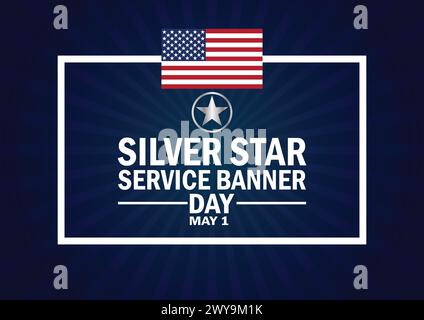 Silver Star Service Banner Day. 1 maggio. Concetto di vacanza. Modello per sfondo, banner, scheda, poster con iscrizione di testo. Illustrazione vettoriale Illustrazione Vettoriale