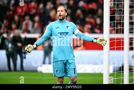 Bundesliga, BayArena Leverkusen; Bayer Leverkusen vs TSG Hoffenheim; Oliver Baumann (STG) Foto Stock