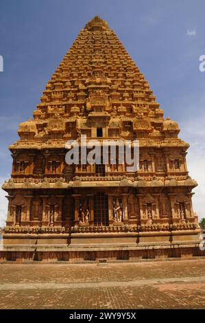 Vimana, Brihadeeswarar Brihadisvara Hindu Chola Temple, Thanjavur, sito patrimonio dell'umanità dell'UNESCO, Tamil Nadu, India, Asia Copyright: MichaelxSzafarczyk 1 Foto Stock