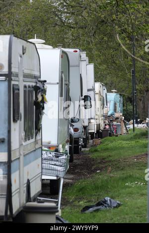 Roulotte o furgoni a Bristol, Regno Unito. Durdham a terra. Foto Stock