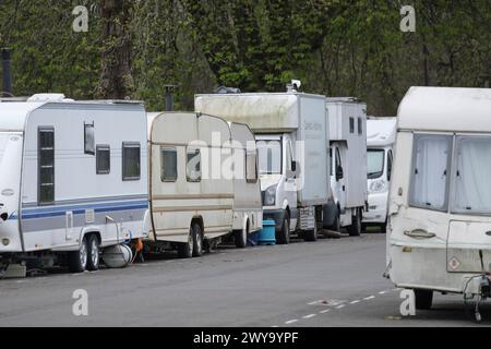 Roulotte o furgoni a Bristol, Regno Unito. Durdham a terra. Foto Stock