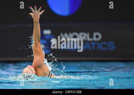 Pechino, Cina. 5 aprile 2024. Viktoria Reichova della Slovacchia gareggia durante l'evento tecnico solo femminile alla World Aquatics Artistic Swimming World Cup 2024 a Pechino, capitale della Cina, 5 aprile 2024. Crediti: Ju Huanzong/Xinhua/Alamy Live News Foto Stock