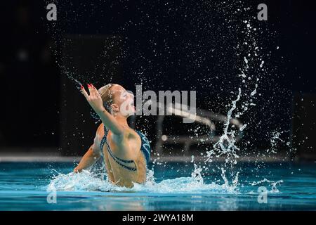 Pechino, Cina. 5 aprile 2024. Viktoria Reichova della Slovacchia gareggia durante l'evento tecnico solo femminile alla World Aquatics Artistic Swimming World Cup 2024 a Pechino, capitale della Cina, 5 aprile 2024. Crediti: Ju Huanzong/Xinhua/Alamy Live News Foto Stock