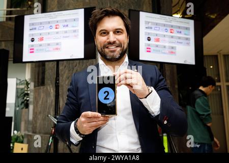SIGNOR Presidente, Georges-Louis Bouchez, ha proposto al fotografo il numero due al SIGNOR durante la stesura delle liste delle prossime elezioni in Belgio, venerdì 05 aprile 2024 a Bruxelles. Il prossimo 9 giugno il Belgio voterà a favore dei parlamenti europei, federali e regionali. BELGA FOTO HATIM KAGHAT Foto Stock