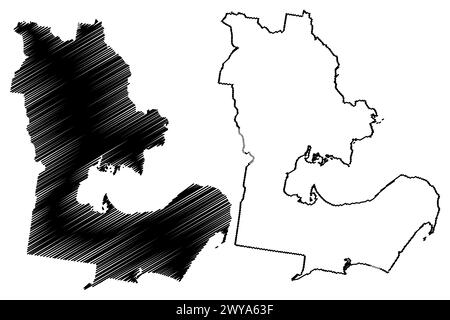 Città di Greater Geelong (Commonwealth of Australia, Victoria state, Vic) mappa illustrazione vettoriale, schizzo di scarabocchi mappa del Consiglio comunale di Greater Geelong Illustrazione Vettoriale