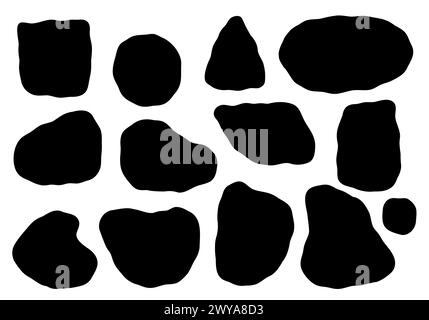 Forma organica del blob con illustrazione vettoriale astratta di forma irregolare. Ciottoli ovali casuali, pietra asimmetrica, blot amoeba rotondo. Ritorno a bolla neutro Illustrazione Vettoriale