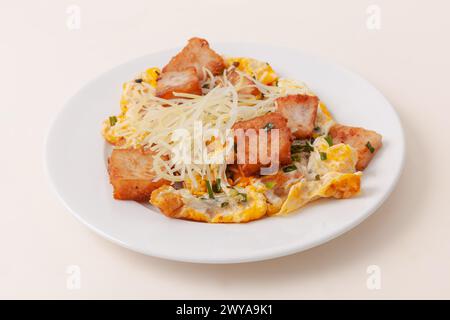 Bot Chien noto anche come Vietnames torta di farina di riso fritta con uova, cibo vietnamita isolato su sfondo bianco, primo piano Foto Stock