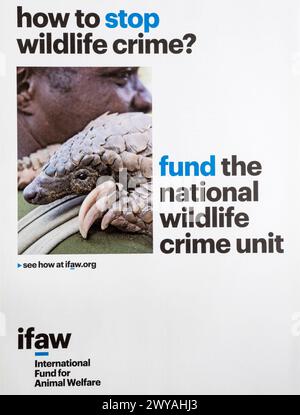 Un annuncio del 2019 per il Fondo internazionale per il benessere degli animali, IFAW. Foto Stock
