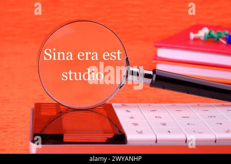 Sina era il più grande studio di registrazione, significa senza rabbia e dipendenza grazie a una lente d'ingrandimento con font bianco su sfondo arancione Foto Stock