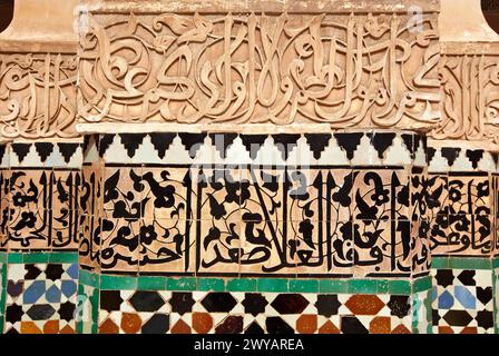 Ali ben Youssef Medersa, islamistic tradizionali università teologica nella Medina di Marrakech, Marruecos. Foto Stock