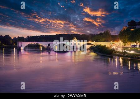 Le Pont Saint Benezet, le Rhône, Avignone, Vaucluse, Provence-Alpes-Côte dAzur, Francia, Europa. Foto Stock