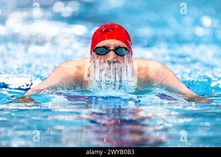 LONDRA, REGNO UNITO. 5 aprile 2024. Max Litchfield gareggia nei 400m IM - Heats maschili durante i Campionati di nuoto Speedo Aquatics GB 2024 - giorno 4 al London Aquatics Centre venerdì 5 aprile 2024. LONDRA, INGHILTERRA. Crediti: Taka G Wu/Alamy Live News Foto Stock