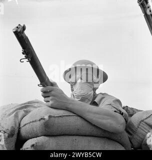 Soldato britannico in Nord Africa con occhiali e sciarpa per la protezione contro le tempeste di sabbia, 19 maggio 1941. Foto Stock