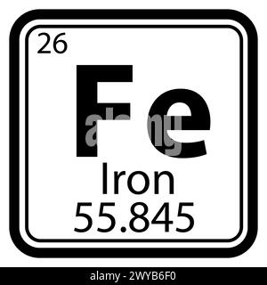 Icona tabella periodica elemento chimico di ferro. Elemento chimico di ferro con 26 segni numerici atomici. Simbolo dell'elemento chimico in ferro. stile piatto. Foto Stock