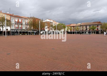 Medina del campo, Plaza Mayor de la Hispanidad. Valladolid, Castilla y Leon, Spagna. Foto Stock