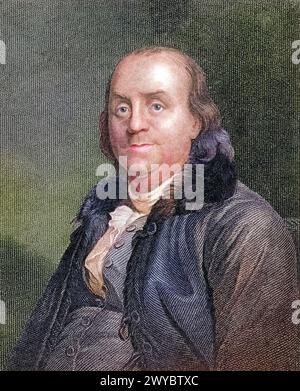 Benjamin Franklin, 1706 bis 1790 Amerikanischer Schriftsteller, Politiker, Drucker, Wissenschaftler, Philosoph, Verleger, Erfinder, Buergerrechtler un Foto Stock