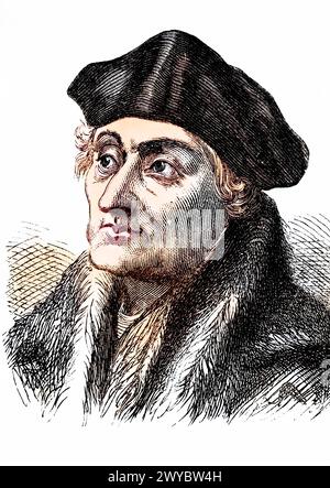 Desiderio Erasmus Roterodamus ca. 1466/1469 bis 1536. Niederlaendischer Humanist und Theologe, Historisch, digital restaurierte Reproduktion von eine Foto Stock