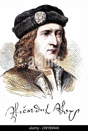 Ritratto e Unterschrift von Koenig Richard III Von England 1452 bis 1485, Historisch, digital restaurierte Reproduktion von einer Vorlage aus dem 1 Foto Stock