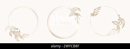 Set di modelli di cornice floreali in stile lineare minimalista Illustrazione Vettoriale