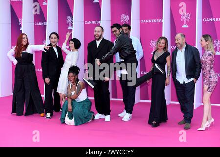 Cannes, Francia. 5 aprile 2024. Cannes - 7° Festival Internazionale di Canneseries - cerimonia di apertura - Alexandra Roth, Samuel Djian Bambi, Presidente di Canneseries, Fleur Pellerin, Laureen, Tristan Lopin, Ramzy Bedia, Jamel Debbouze, Mohamed Hamidi, Camille Chamoux crediti: Agenzia fotografica indipendente/Alamy Live News Foto Stock