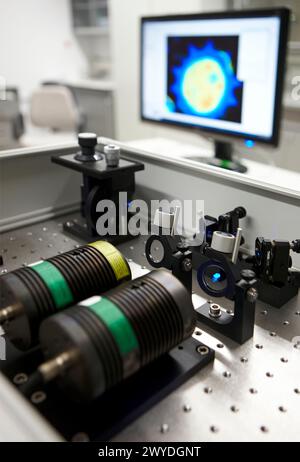 Laboratorio di Nanophotonics, microscopio a fluorescenza confocale con sensibilità molecolare, Materials Physics Center è un centro congiunto del Consiglio spagnolo per la ricerca scientifica CSIC e dell'Università dei Paesi Baschi UPV/EHU. La sua attività di ricerca si concentra principalmente sugli aspetti fondamentali della scienza dei materiali. L'attività scientifica nei laboratori e nelle strutture sperimentali del CFM si occupa della morfologia e delle proprietà elettroniche di materiali nano-strutturati, polimeri e materia morbida e materiali fotonici. Inoltre, è dedicata una parte importante della ricerca scientifica nel quadro della CFM Foto Stock