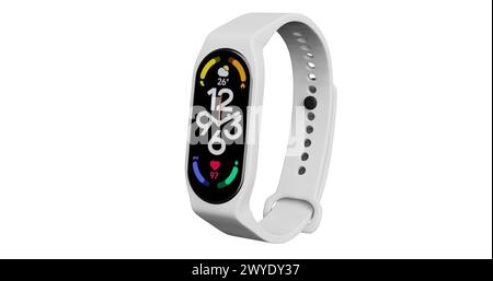 rendering 3d di smart band, orologio fitness, braccialetto sportivo o tracker fitness Foto Stock