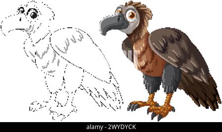 Transizione vettoriale dalla grafica lineare all'avvoltoio colorato Illustrazione Vettoriale