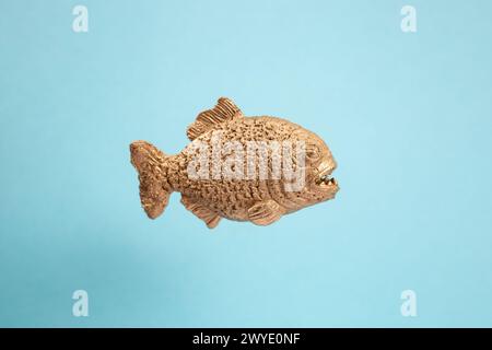 Pesce piranha dorato su sfondo blu Foto Stock