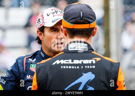 Suzuka, Japon. 6 aprile 2024. PEREZ Sergio (mex), Red Bull Racing RB20, Ritratto e NORRIS Lando (gbr), McLaren F1 Team MCL38, ritratto durante il Gran Premio di Giappone di Formula 1 MSC Cruises 2024, 4° round del Campionato del mondo di Formula 1 2024 dal 5 al 7 aprile 2024 sul Suzuka International Racing Course, a Suzuka, Giappone - foto Frédéric le Floca'h/DPPI credito: DPPI Media/Alamy Live News Foto Stock