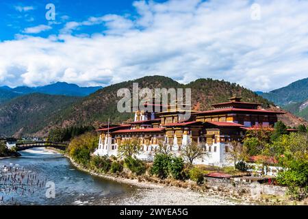 Veduta di Punakha Dzong Bhutan. Foto Stock