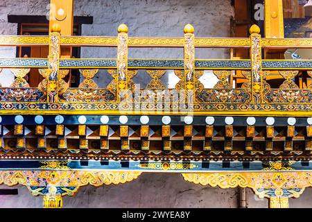 Bhutan, Punakha - Vista dettagliata all'interno di Punakha Dzong Foto Stock