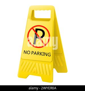 Nessun segnale di parcheggio o di arresto, realistica illustrazione vettoriale 3D. Segnaletica stradale isolata su sfondo bianco, supporto display giallo pieghevole fronte/retro wi Illustrazione Vettoriale