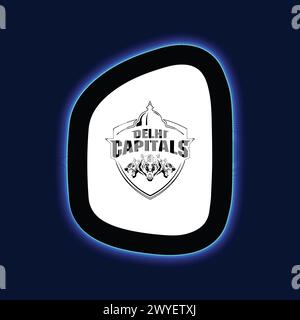 Delhi Capitals Logo Neon Light Board Vista sfondo blu, illustrazione vettoriale immagine astratta modificabile Illustrazione Vettoriale