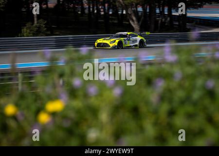 02 GOUNON Jules (e), SCHILLER Fabian (Ger), STOLZ Luca (Ger), Mercedes AMG Team GetSpeed, Mercedes-AMG GT3 Evo, azione durante il 1° round del Fanatec GT World Challenge 2024 motorizzato AWS sul circuito Paul Ricard, dal 5 al 7 aprile 2024 a le Castellet, Francia - foto Marc de Mattia / DPPI Foto Stock