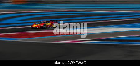 71 NEUBAUER Thomas (fra), ABRIL Vincent (fra), VIDALES David (spa), AF Corse - Francorchamps Motors, Ferrari 296 GT3, azione durante il 1° round del Fanatec GT World Challenge 2024 motorizzato AWS sul circuito Paul Ricard, dal 5 al 7 aprile 2024 a le Castellet, Francia - foto Marc de Mattia / DPPI Foto Stock