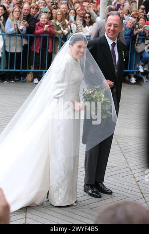 Madrid, Spagna. 6 aprile 2024. Teresa Urquijo durante il matrimonio di Jose Luis Martinez-Almeida con Teresa Urquijo, alla parrocchia di San Francisco de Borja, il 6 aprile 2024, a Madrid, Spagna. (Foto di Oscar Gonzalez/Sipa USA) credito: SIPA USA/Alamy Live News Foto Stock