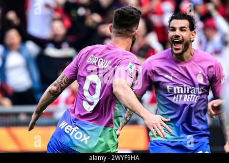 Durante la partita italiana di serie A, AC Milan vs Lecce allo Stadio San Siro di Milano, Italia, il 6 aprile 2024 crediti: Piero Cruciatti/Alamy Live News Foto Stock