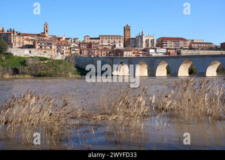 Panorama panoramico della città di Tordesillas sulle rive del fiume Duero Castillion e Leon, Spagna, Europa Foto Stock