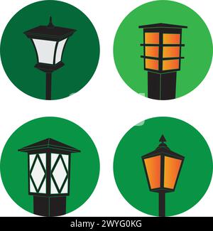 Design dell'illustrazione vettoriale del logo della lampada da giardino Illustrazione Vettoriale